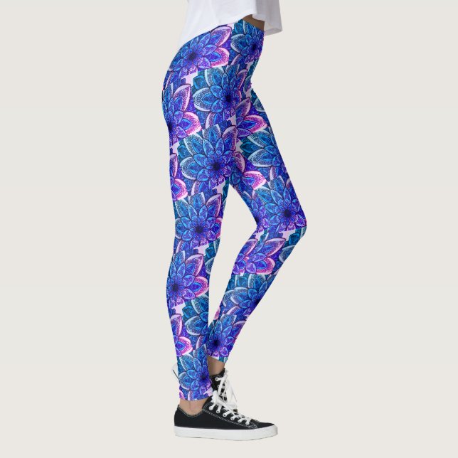 Legging Visto de Trabalho Mosaico de Mandala Rosa e Roxo (Direita)