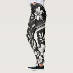 Legging Visto Gym Floral Negro e Branco
