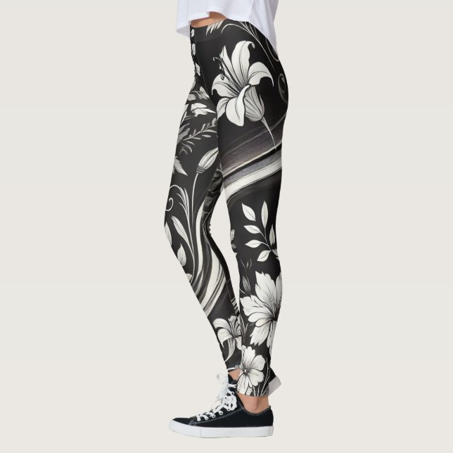 Legging Visto Gym Floral Negro e Branco (Esquerda)
