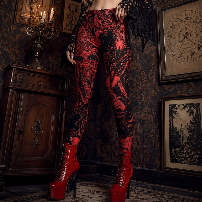 Legging Vitoriano Vermelho Gótico Baphomet Místico (Criador carregado)