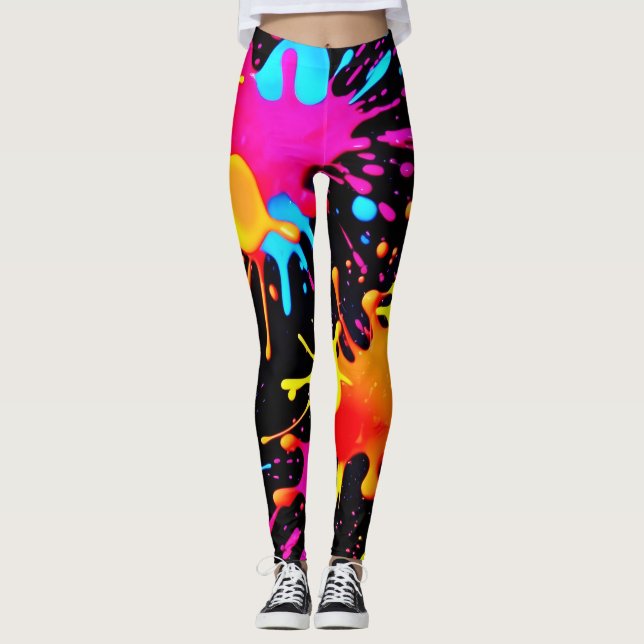 Legging Vivid Neon Abstrato Art em movimento (Frente)