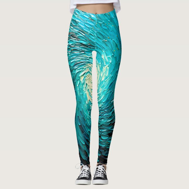 Legging Vórtice Abstrato de Oceano Turquesa (Frente)