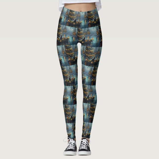 Legging Voyage festiva de gato preto (Frente)