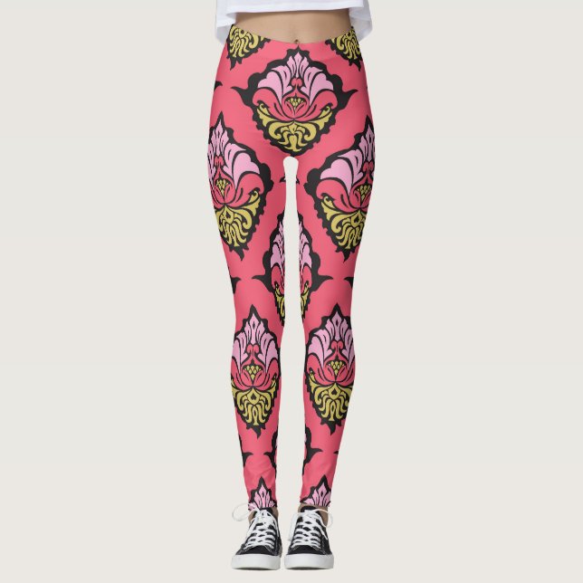 Legging Wallpaper Oriental Damask Floral Sem Costura (Frente)