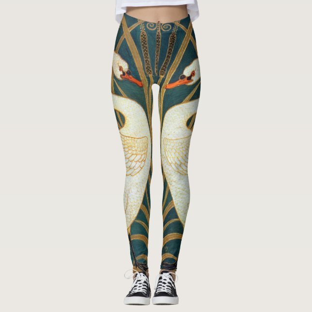 Legging Walter Crane Swan, Rush E Iris Art Nouveau (Frente)
