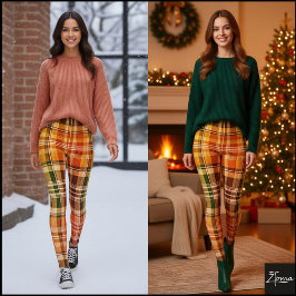 Legging Warm Autumnal Gradient Yellow Green Plaid