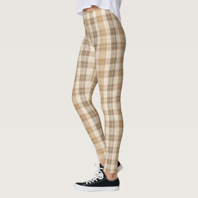 Legging Warm Beige Plaid Linen Texture with Weaves (Esquerda)
