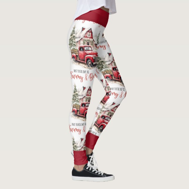 Legging Watercolor Christmas Vintage Truck and Barn (Direita)