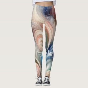 Legging Watercolor Fantasy Floral Pastel Blue & Cream
