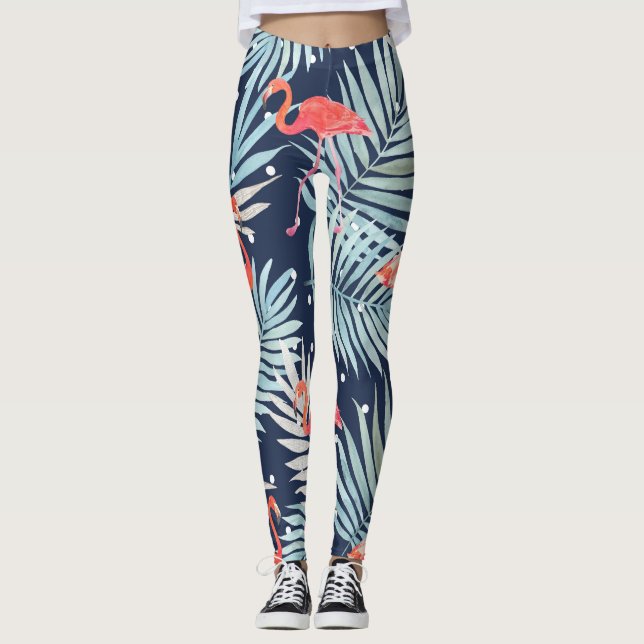 Legging Watercolor Flamingo: Elegância Tropical Rosa. (Frente)