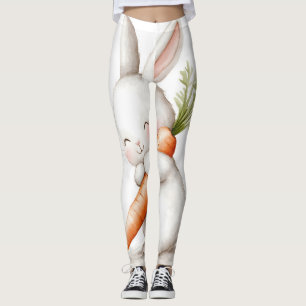 Legging Watercolor Fluffy Bunny Carrot Love