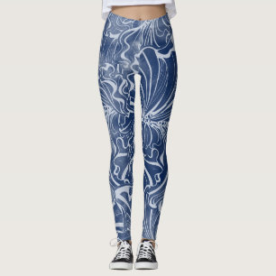 Legging Watercolor Iriss: Indigo Vintage Nouveau