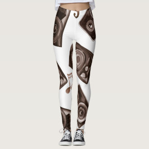 Legging Watercolor Music Auto-falantes Padrão Sepia
