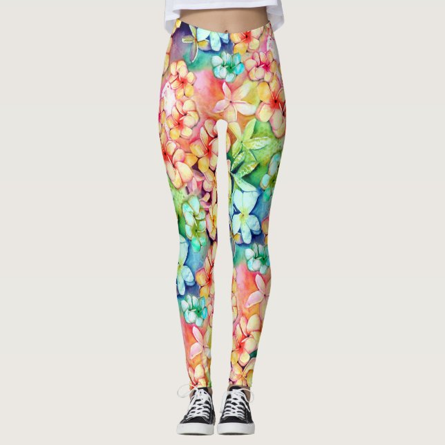 Legging Watercolor Plumeria Hawaii (Frente)