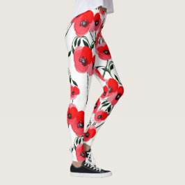 Legging Watercolor poppy flowers botanical