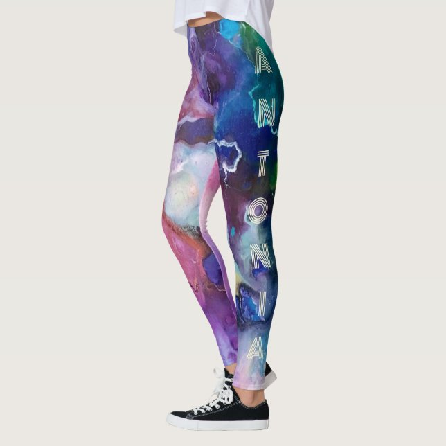 Legging Watercolor Rainbow Whimsical Personalizable Name (Esquerda)