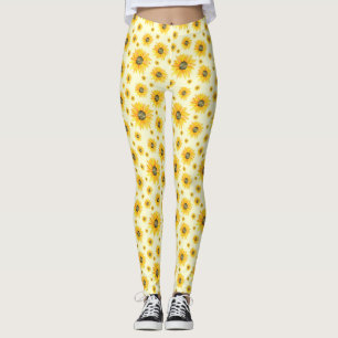 Legging Watercolor Sunflower Padrão Floral