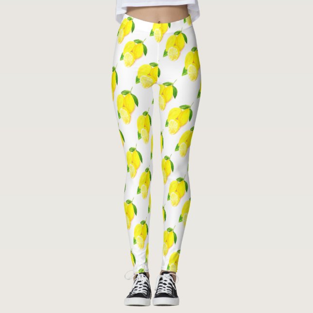 Legging Watercolor Yellow Lemon fruta Citrus Summer (Frente)
