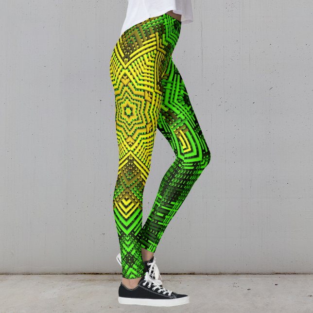 Legging Weave Mandala Verde e Amarelo (Criador carregado)