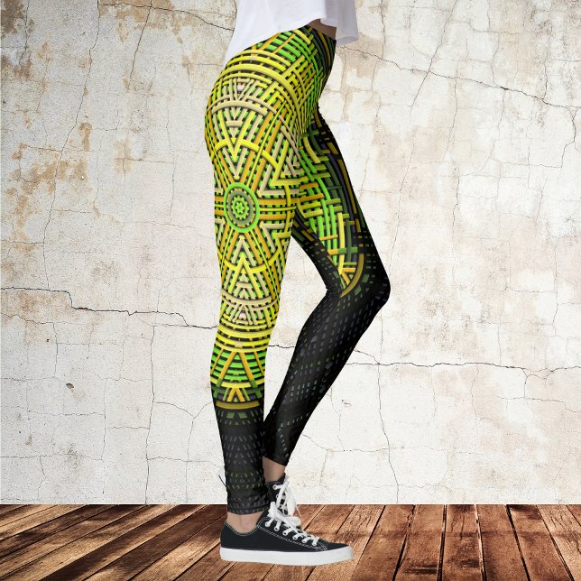 Legging Weave Mandala Verde e Amarelo (Criador carregado)