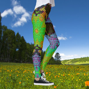 Legging Weave Mandala Verde Laranja e Roxo