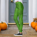 Legging Web de Aranha Negra e Verde do Halloween<br><div class="desc">Personalizar para alterar o verde para qualquer cor.</div>