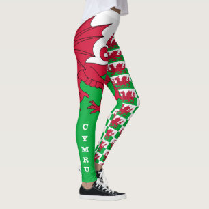Legging Welsh Flag, Dragon & Wales, patriotas de moda/espo