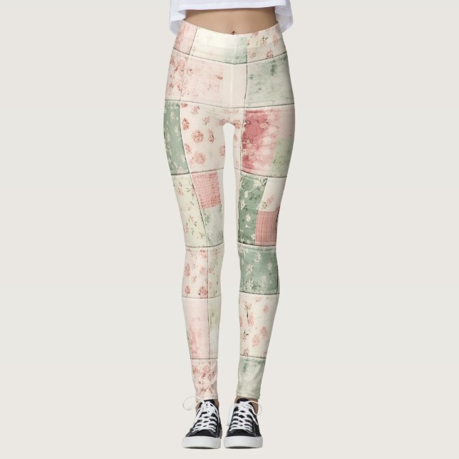 Legging Western Farm Mint Pink Floral Quilt Patterns (Frente)