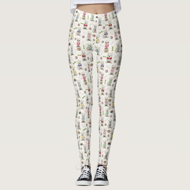 Legging Westies Brancas com Acessórios Caprichosas (Frente)