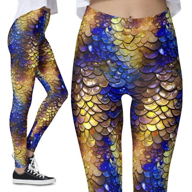 Legging Wet parece Blue Dourado Scales Fantasy Dragão Sere (Criador carregado)