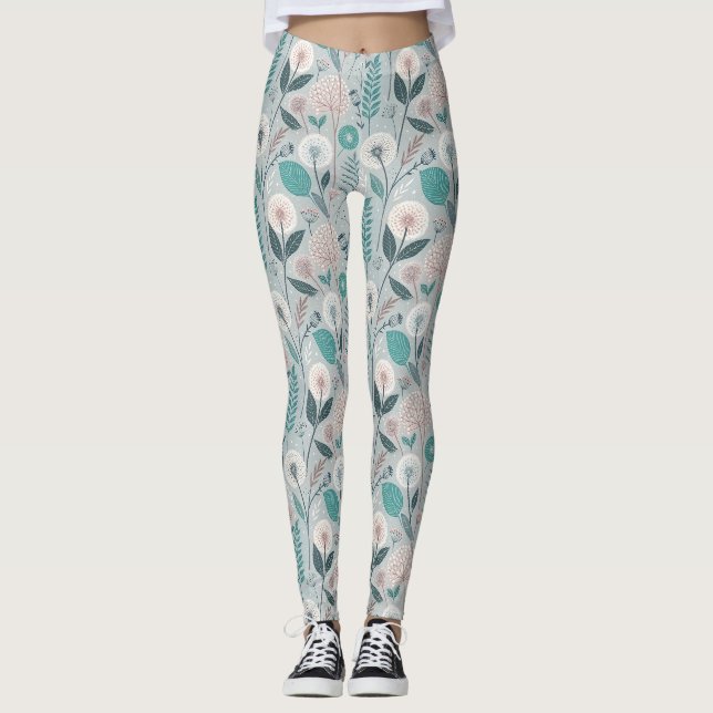 Legging Whimsical Dandelion & Floral Folk Art Seamless (2) (Frente)