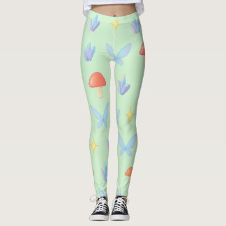 Legging Whimsical Fairycore Pattern – Mushrooms, Crystals 