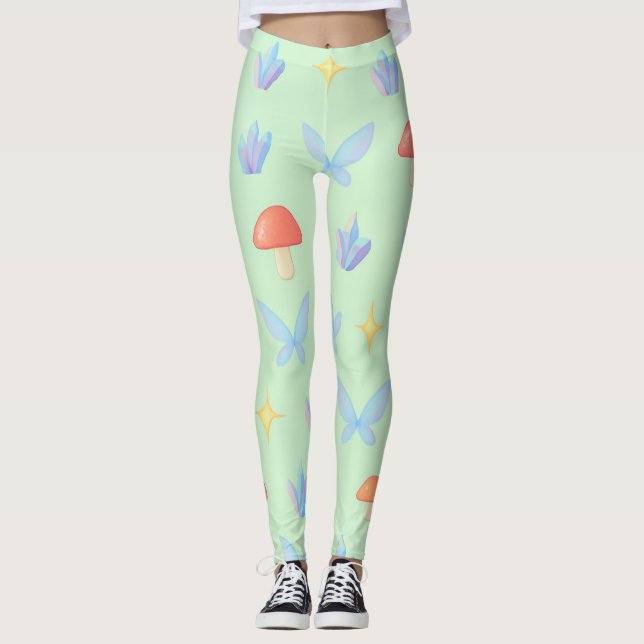 Legging Whimsical Fairycore Pattern – Mushrooms, Crystals  (Frente)