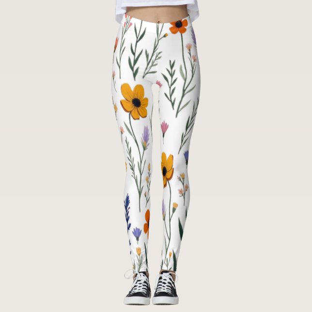 Legging Whimsy de flor selvagem - Padrão de prados macios (Frente)