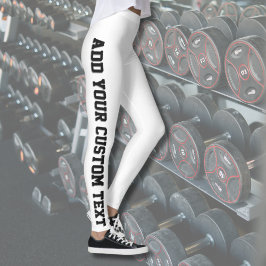Legging White Bold Personalized Custom Text Vertical