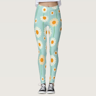 Legging White Daisies sobre fundo azul claro