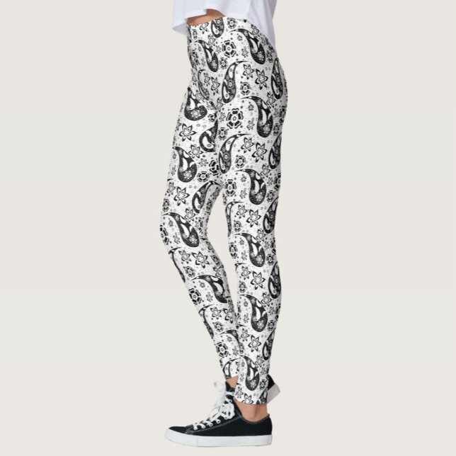 Legging White Floral Paisley Pattern Design (Criador carregado)