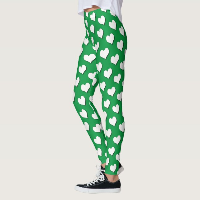 Legging White Hearts Pattern on Kelly Green (Esquerda)
