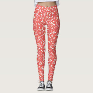 Legging White Music Notes Red