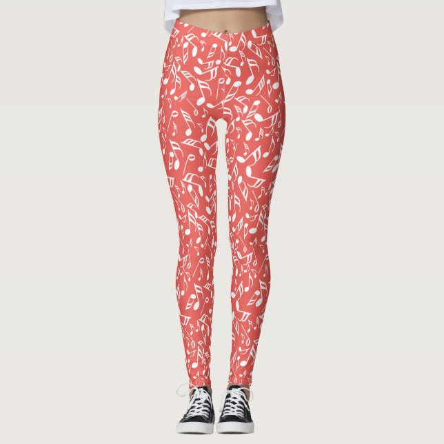 Legging White Music Notes Red (Frente)