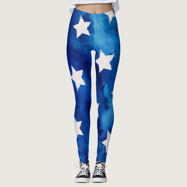Legging White Stars on Blue Watercolor (Frente)