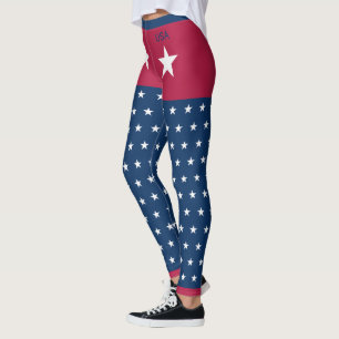 Legging White Stars Red Blue Patriótico Personalizável EUA