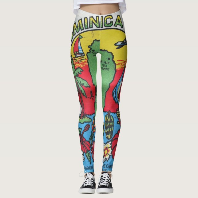 Legging Wi. do por do sol do mapa de Dominica (Frente)