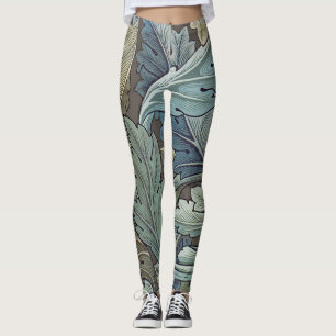 Legging William Morris Acanthus Sage Flower Floral Botânic