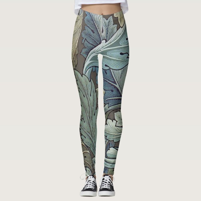 Legging William Morris Acanthus Sage Flower Floral Botânic (Frente)
