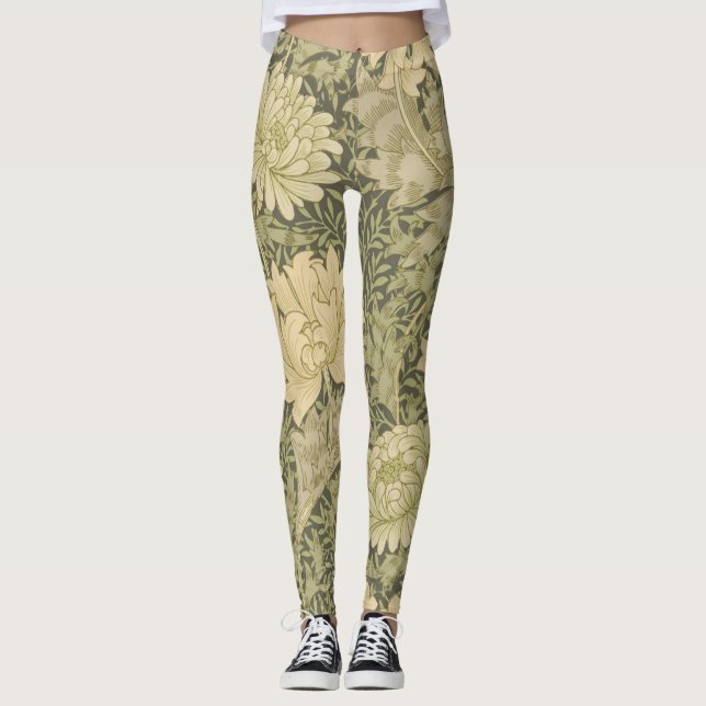 Legging William Morris Chrysanthemum Sage Flower (Frente)