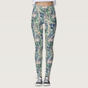 Legging William Morris Green Teal Cream Padrão Floral