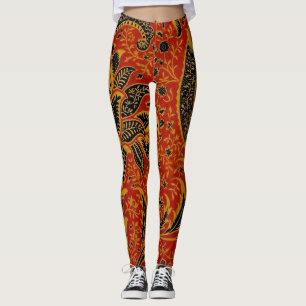 Legging William Morris Índia Vermelho Floral Vintage Cláss
