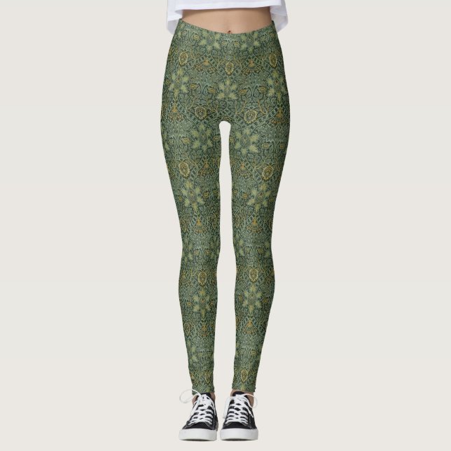 Legging William Morris Ispahan Verde Teal Floral Arte (Frente)