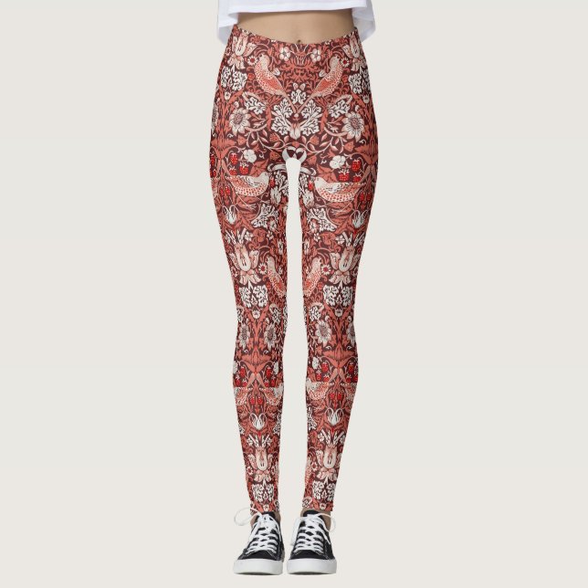 Legging William Morris Morango Ladrão Terracota Pássaro (Frente)